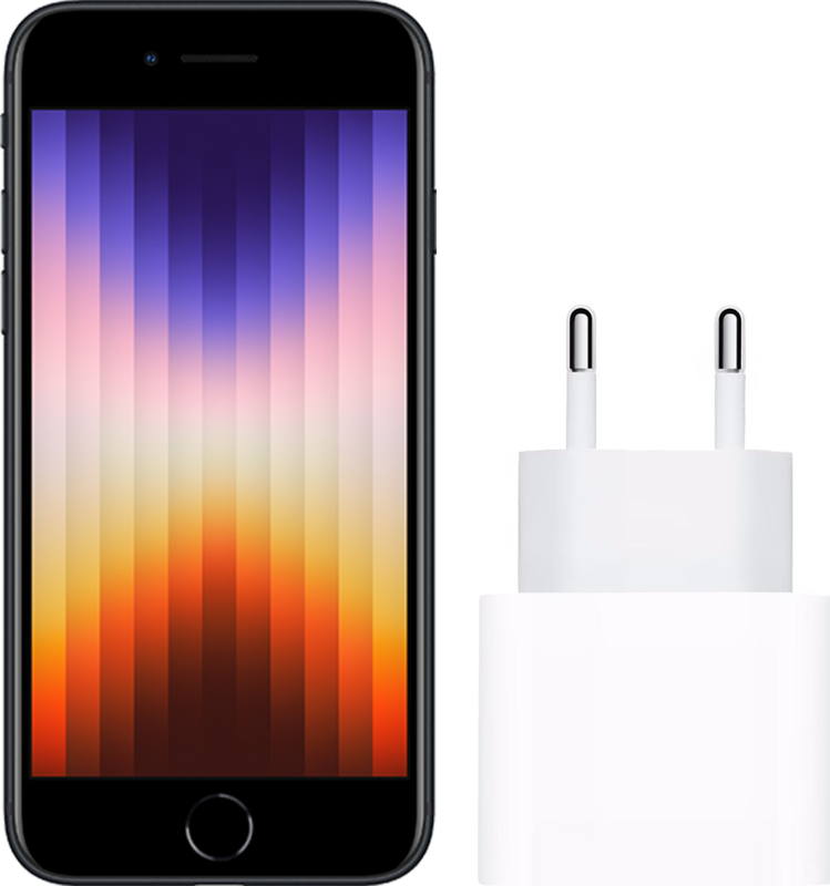Apple iPhone SE 3 128GB Zwart + Apple Usb C Charger 20W apple iPhone goedkoop jouwtelefoon.nl