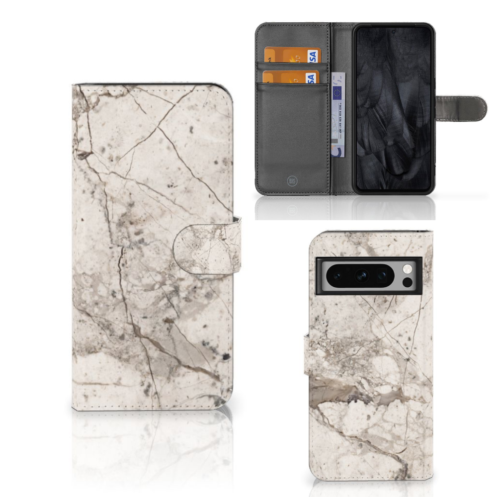 Google Pixel 8 Pro Bookcase Marmer Beige - Jouwtelefoon.nl