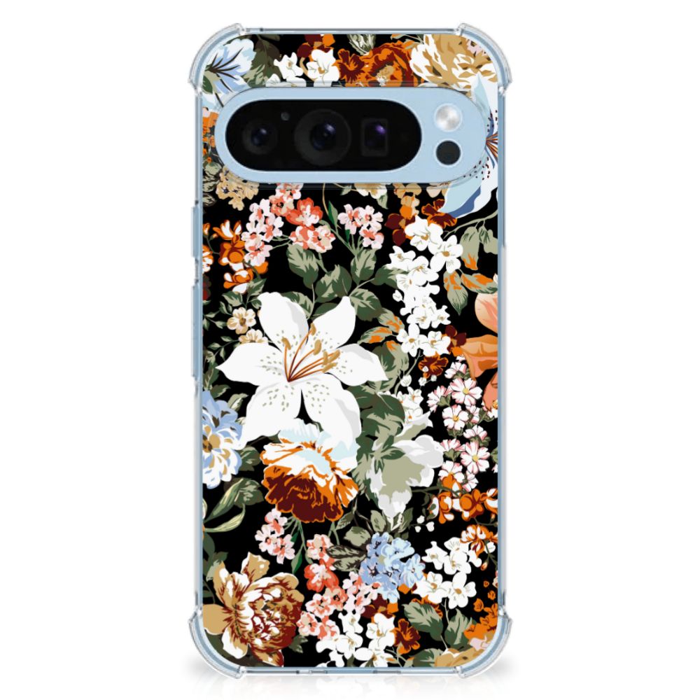 Case voor Google Pixel 9 | 9 Pro Dark Flowers - Jouwtelefoon.nl