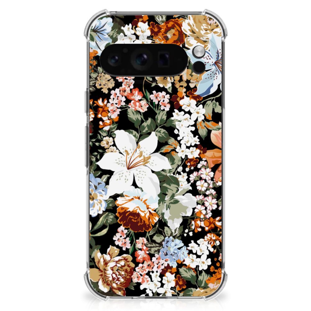 Case voor Google Pixel 9 Pro XL Dark Flowers - Jouwtelefoon.nl
