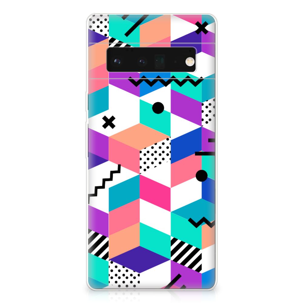 Google Pixel 6 Pro TPU Hoesje Blokken Kleurrijk - Jouwtelefoon.nl